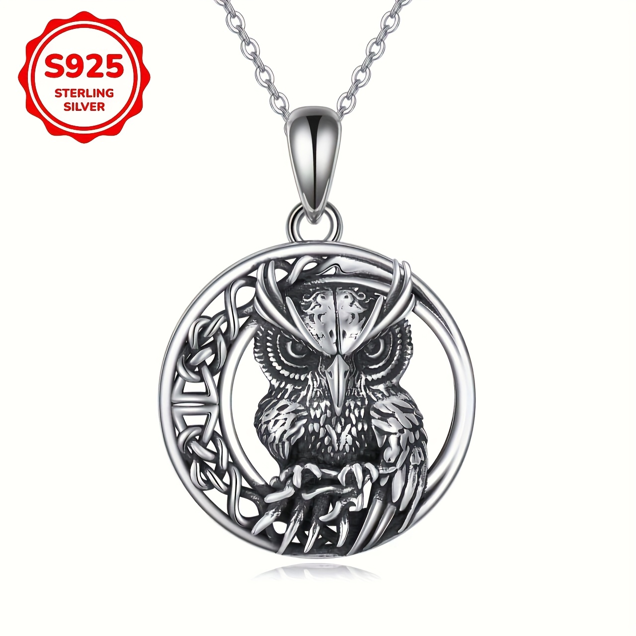Owl Pendant Necklace Celtic Knot Jewelry S925 Hypoallergenic